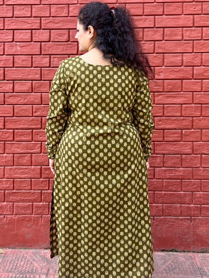 Olive Print Kurta