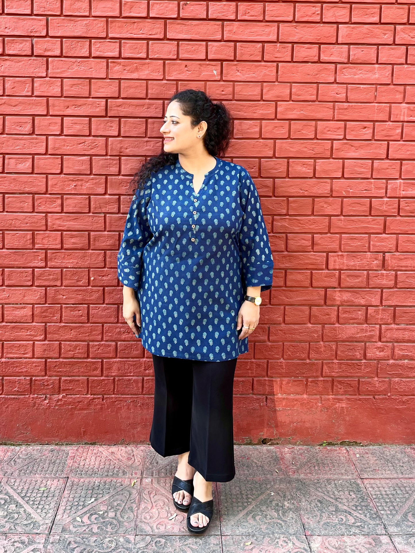 Indigo Blue Handblock Printed Cotton Kurta