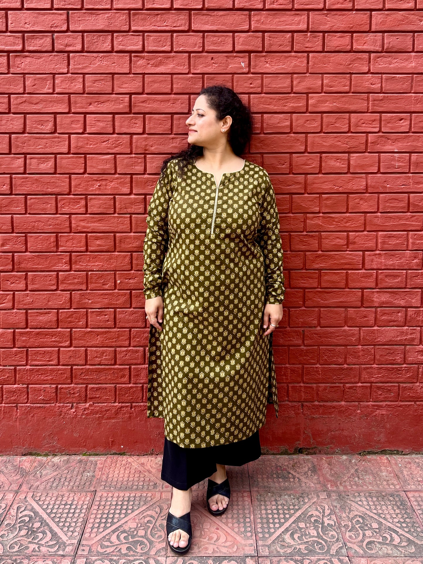 Olive Print Kurta