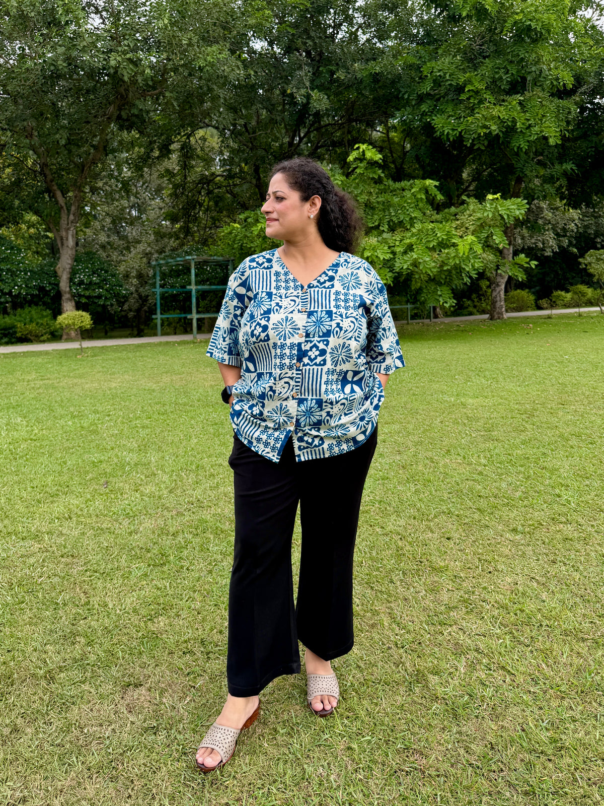 Blue Block Print Anti-Fit Shirt