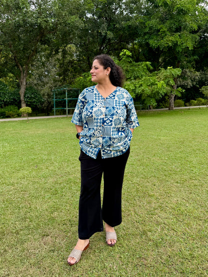 Blue Block Print Anti-Fit Shirt