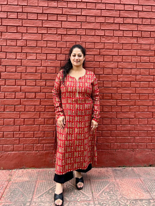 Red Paisley Ajrakh Kurta
