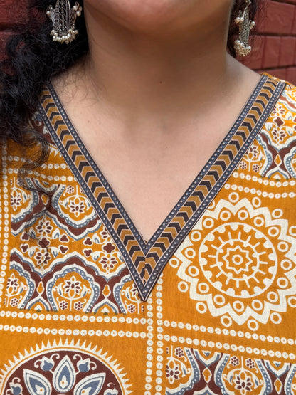 Mustard Block kurta