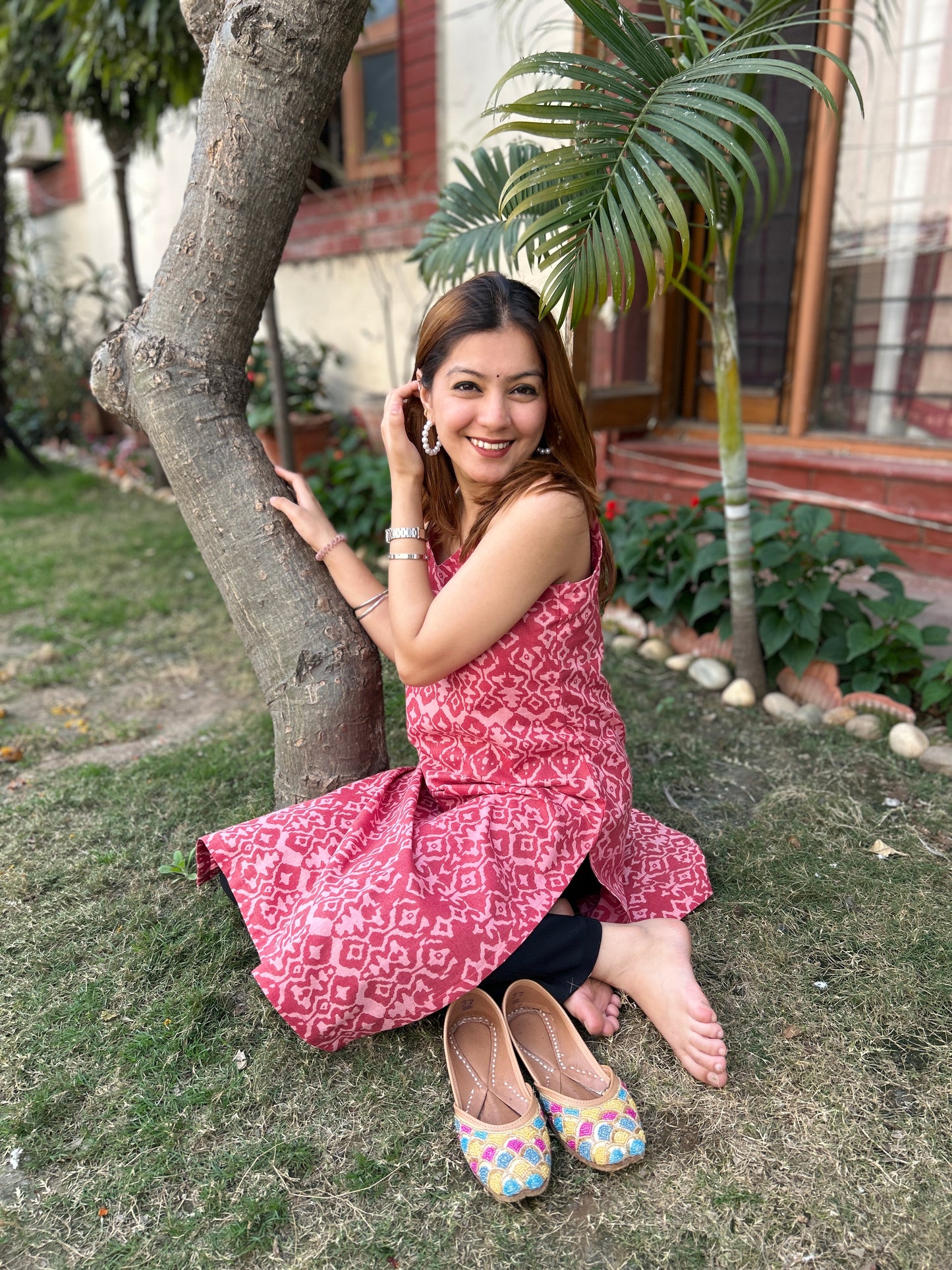 Pink strapped kurta