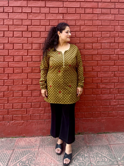 Olive Printed  Kurta