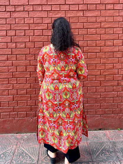 Red Bloom Straight Kurta