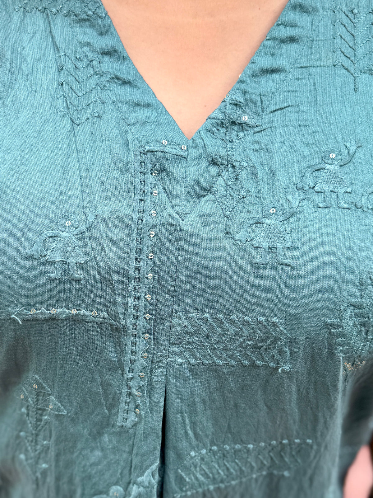 Teal Embroidered anti fit top