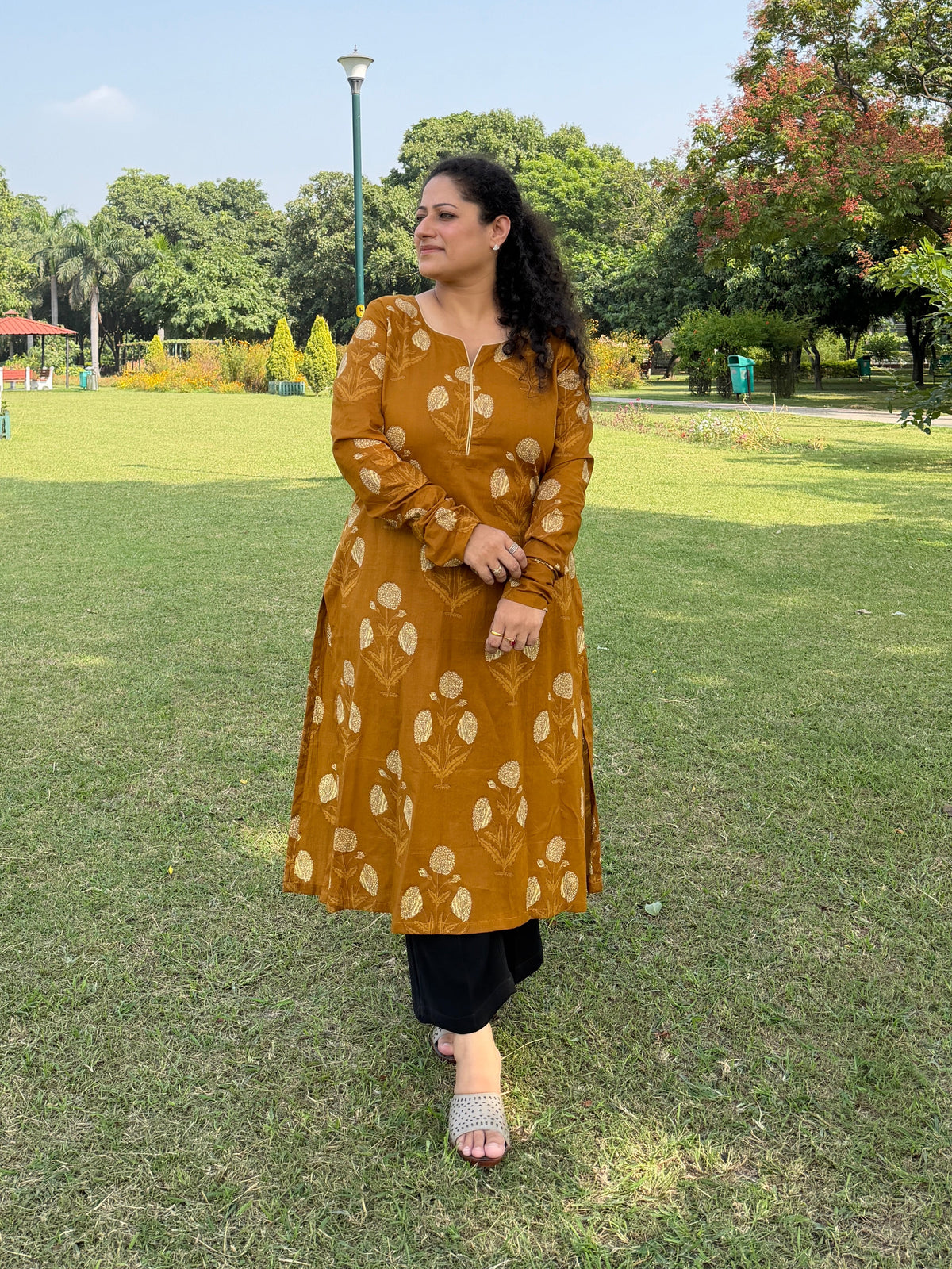 Mustard Leaf Print Kurta