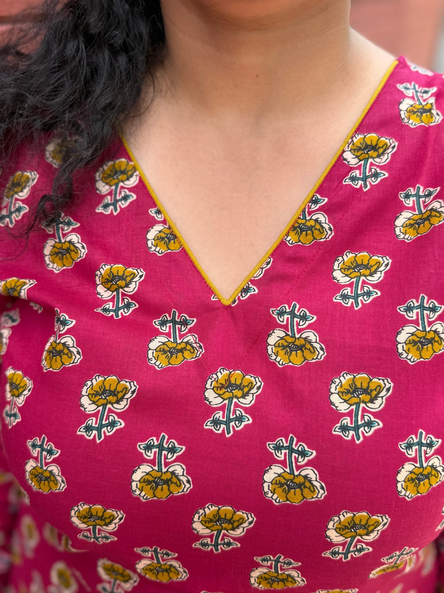 Magenta Bloom V-Neck Kurta
