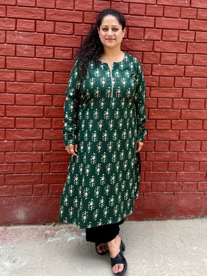 Bottle Green Leaf Kurta
