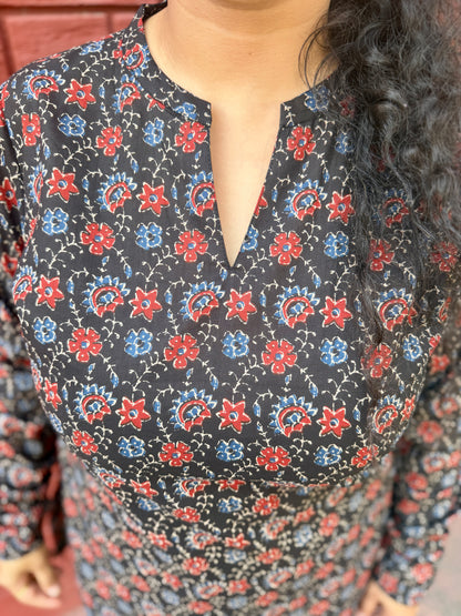 Black Floral Cotton Kurta