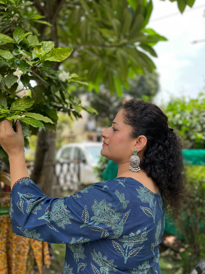 Midnight Bloom Indigo Cotton Kurti