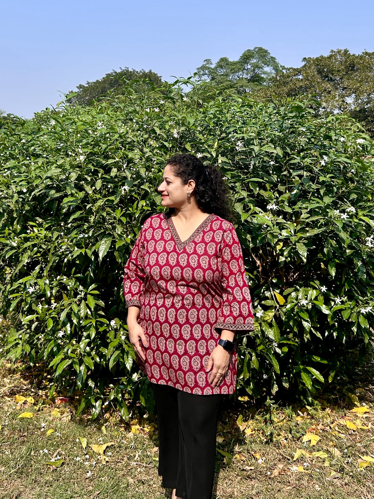 Maroon Paisley Handblock Cotton Kurti