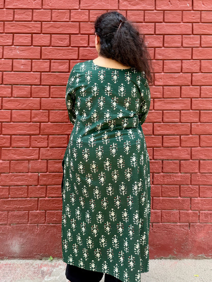 Bottle Green Leaf Kurta