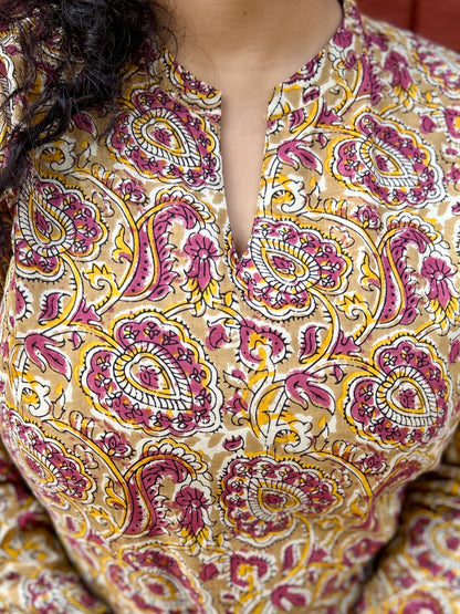 Mustard Paisley Bloom Straight Kurta