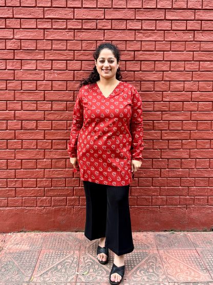 Red V-Neck Buti Kurti