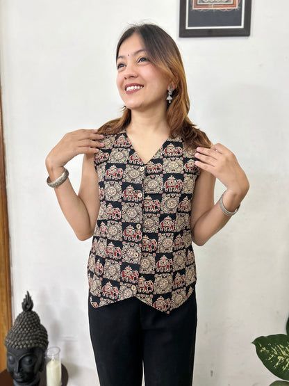 Black Elephanta Motifs Waistcoat