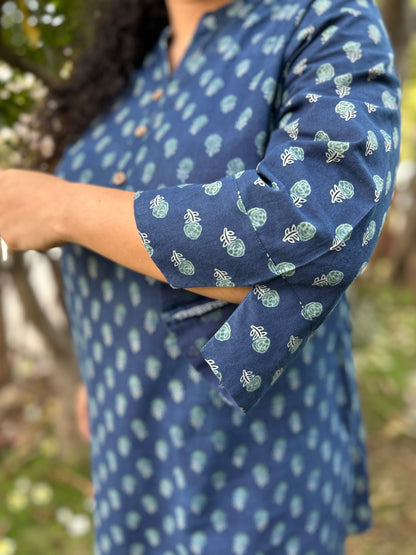Indigo Blue Handblock Printed Cotton Kurta