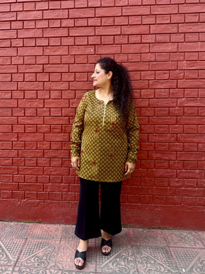 Olive Printed  Kurta