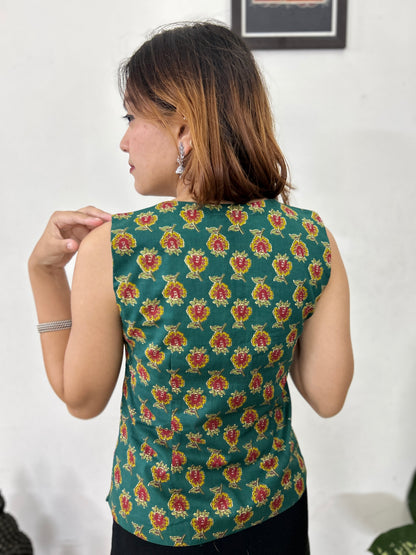 Green Floral Charm Top