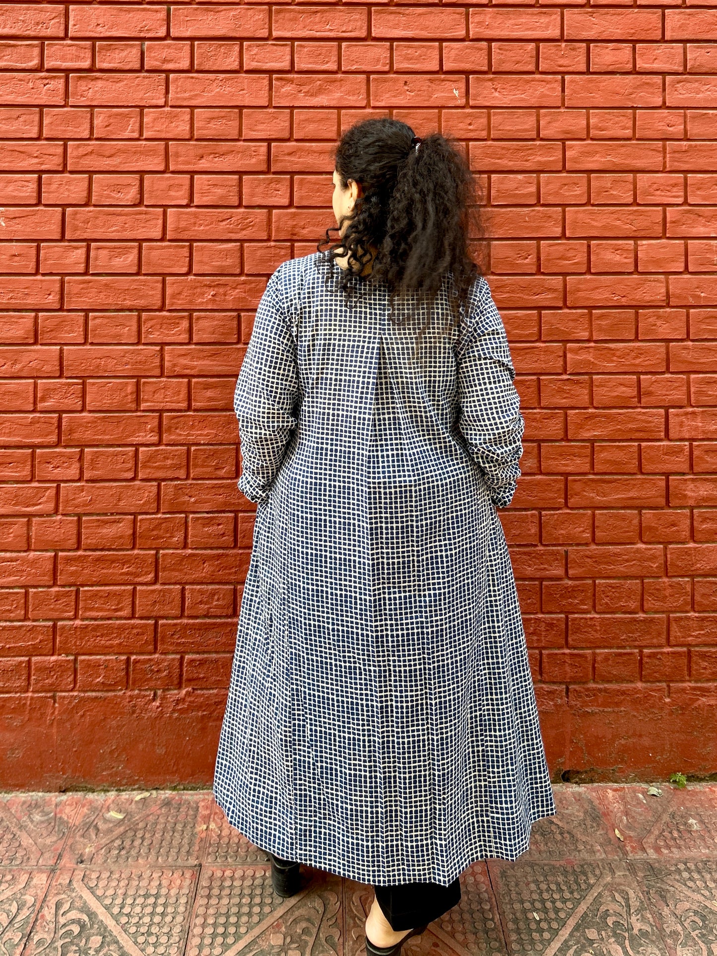 Navy checks A-line kurta with pockets ✨