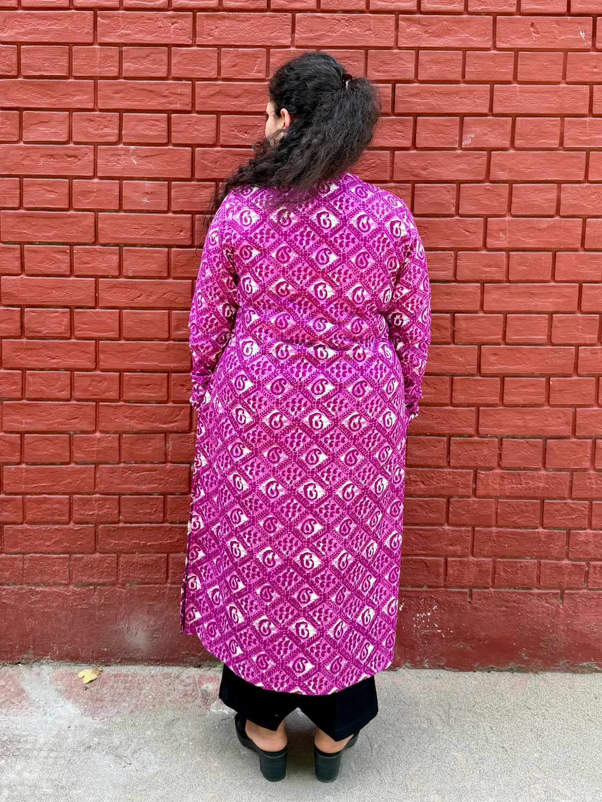 Purple Printed 100% Cotton Kurta with Chudi Sleeves