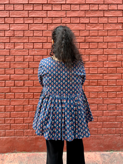 Indigo Laal Buti Gather Top