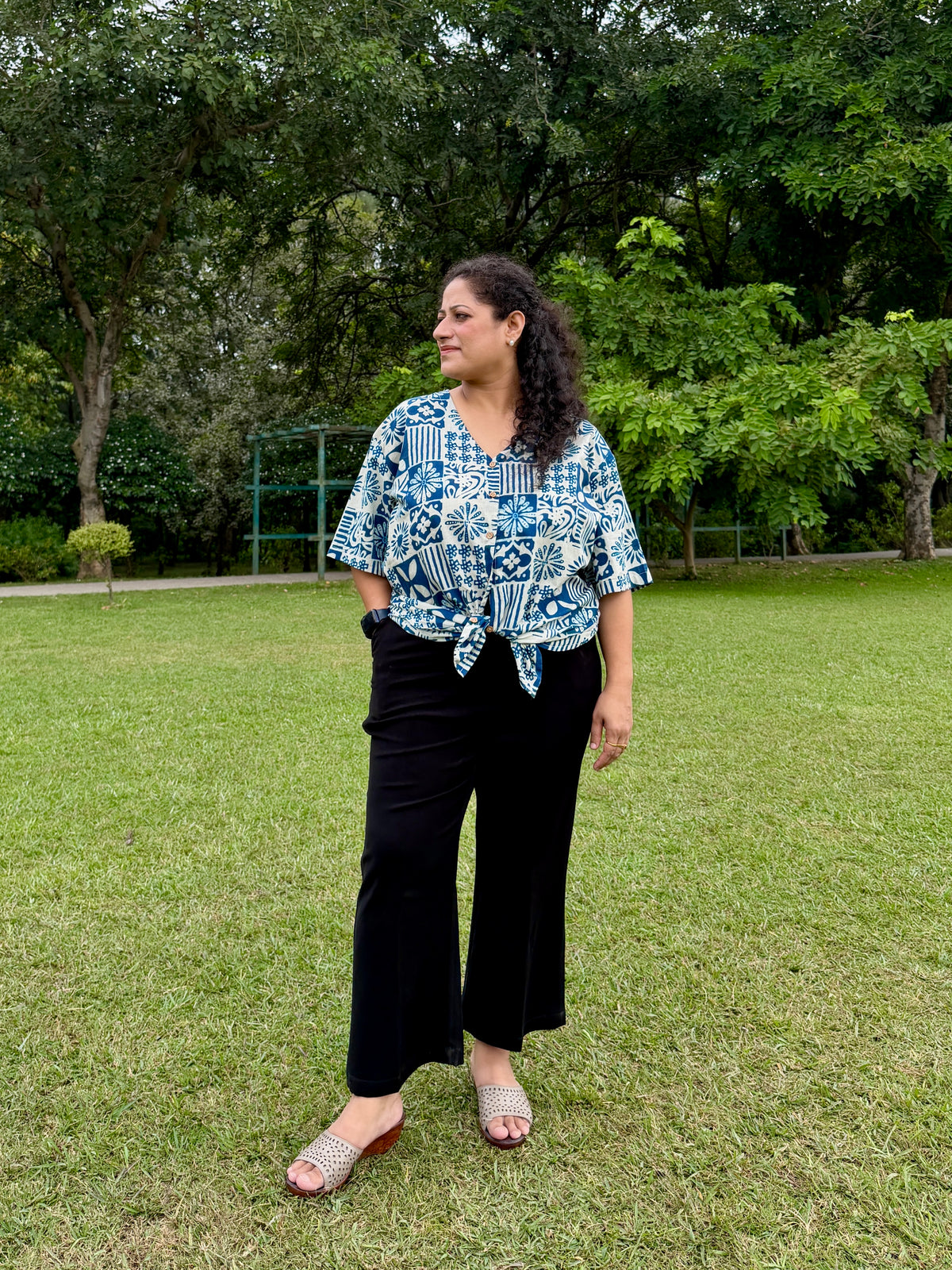 Blue Block Print Anti-Fit Shirt