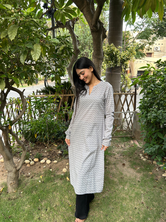 Grey Booti Ban neck kurta