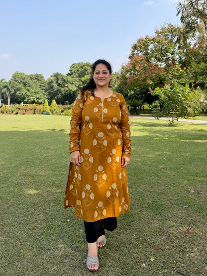 Mustard Leaf Print Kurta