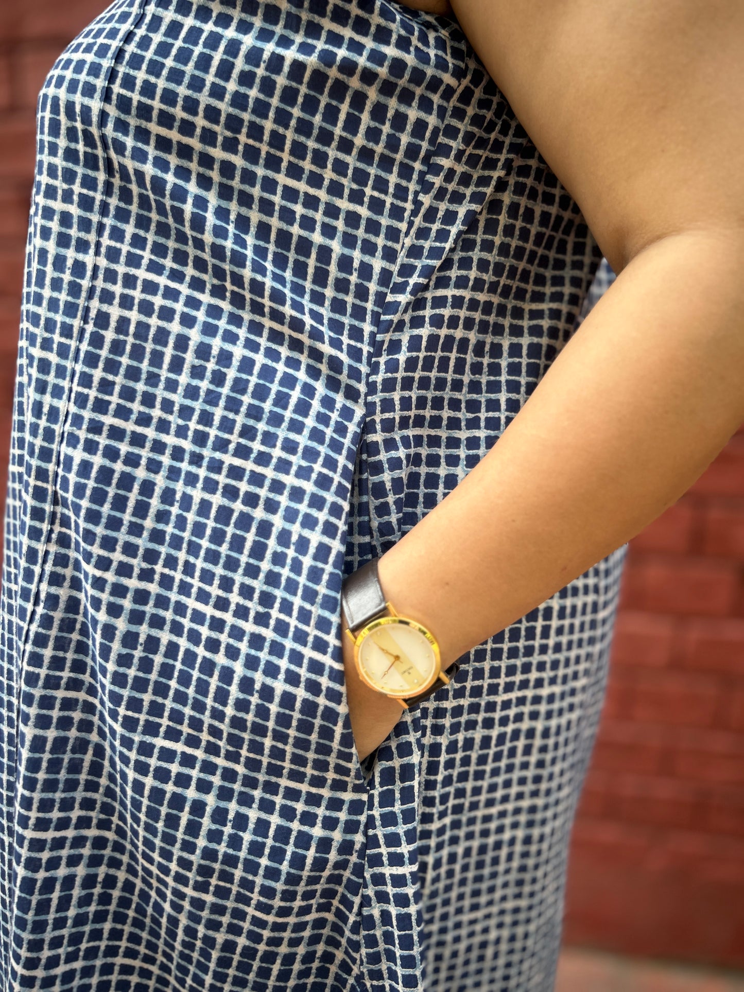 Navy checks A-line kurta with pockets ✨