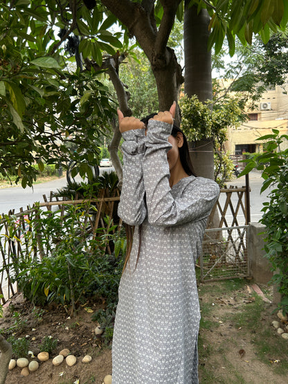 Grey Booti Ban neck kurta