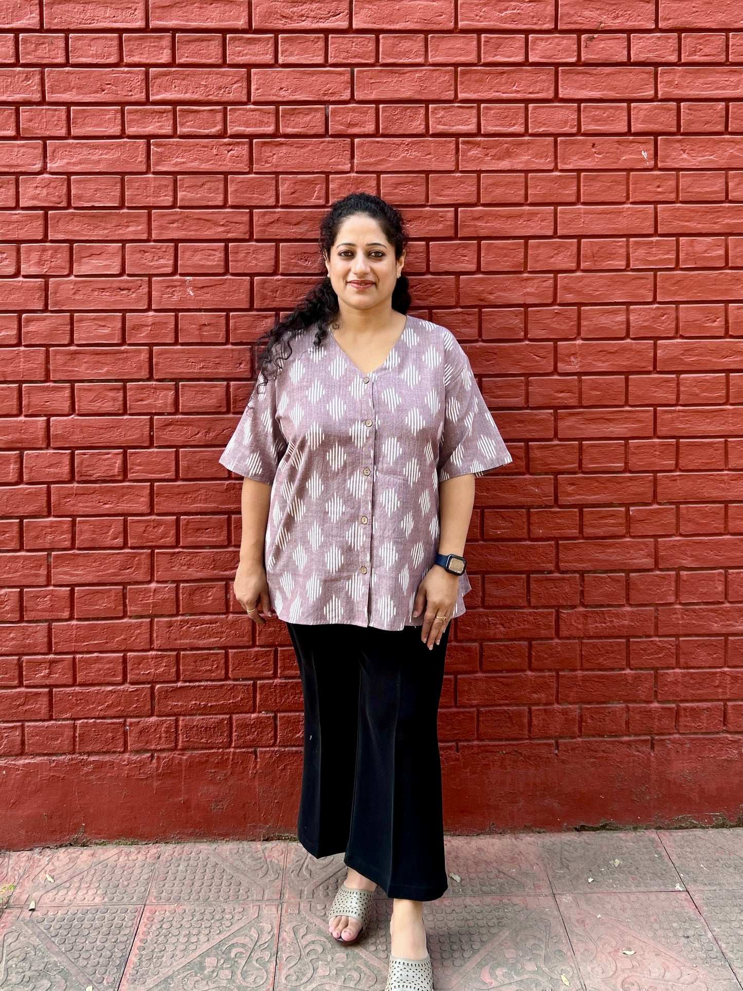 Wine colour Ikkat Shirt