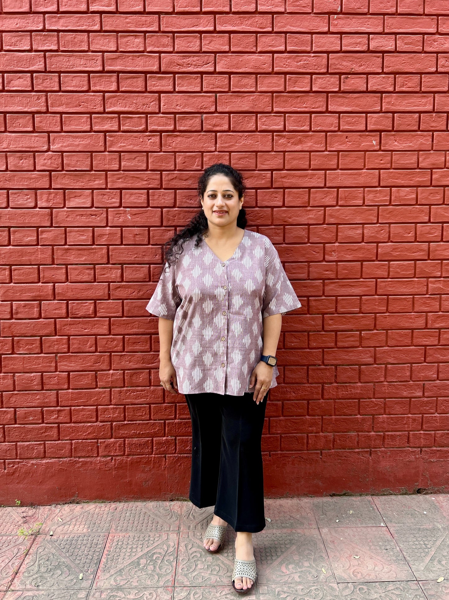 Wine colour Ikkat Shirt