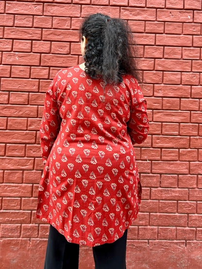 Red V-Neck Buti Kurti