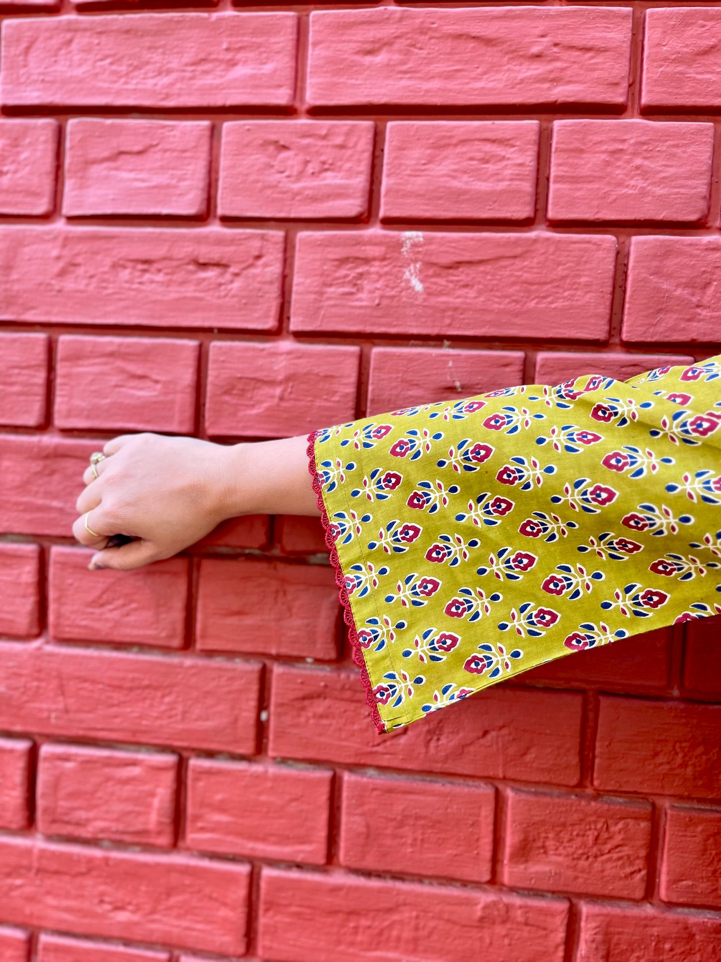 Olive Block Print Cotton Kurti