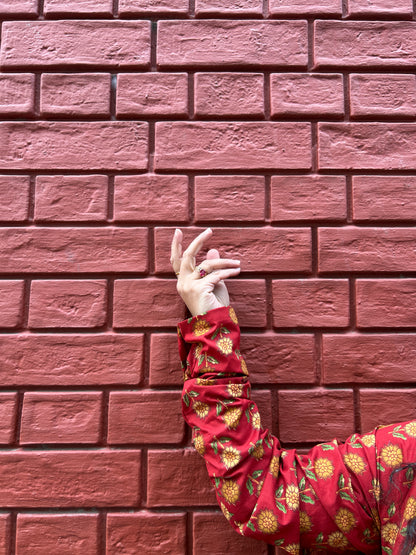 Red Floral Ajrakh Kurta