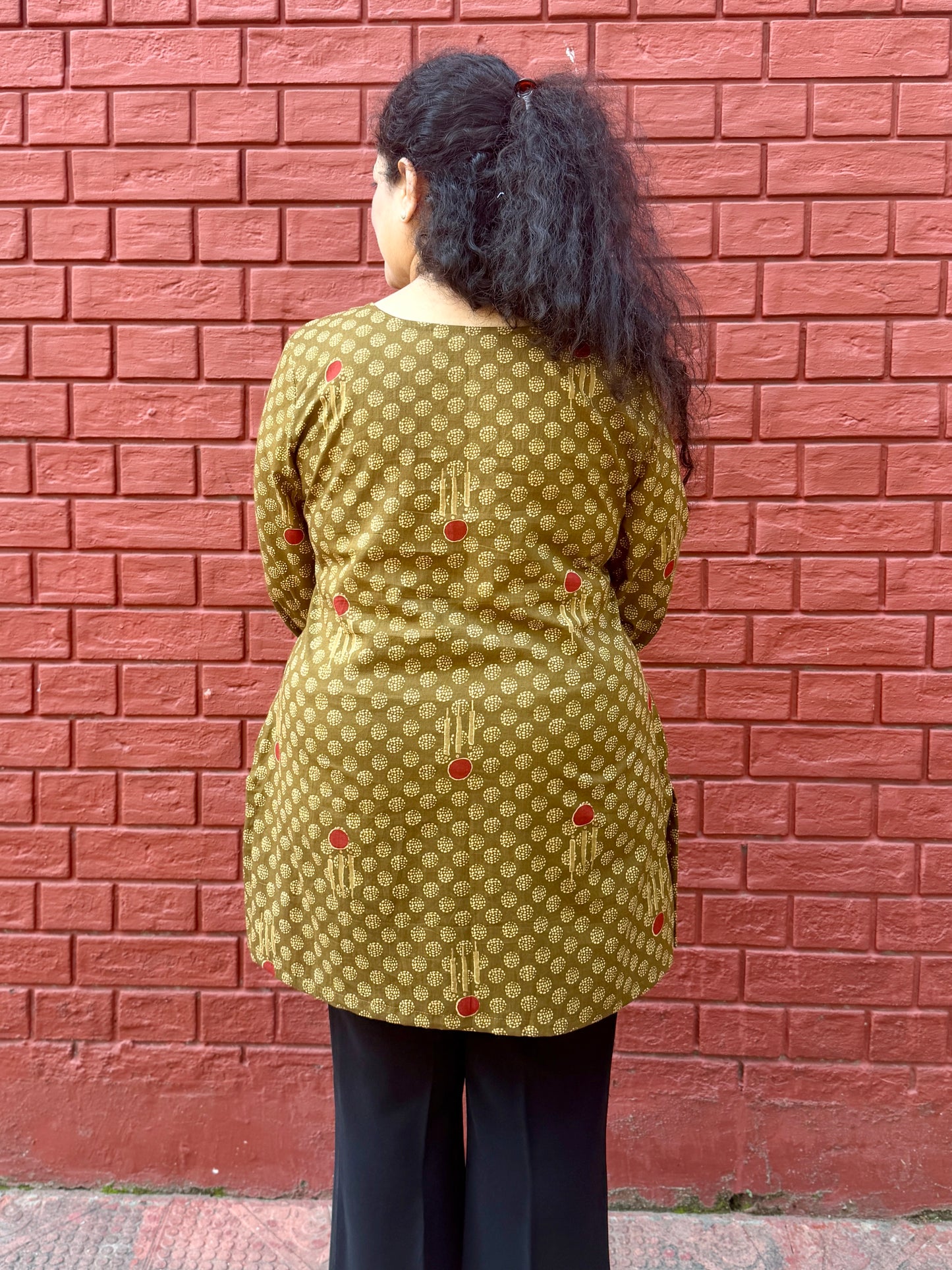 Olive Printed  Kurta