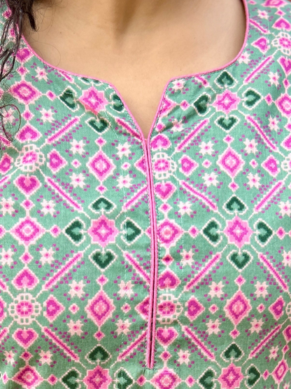 Soft green lotus Ajrakh kurta