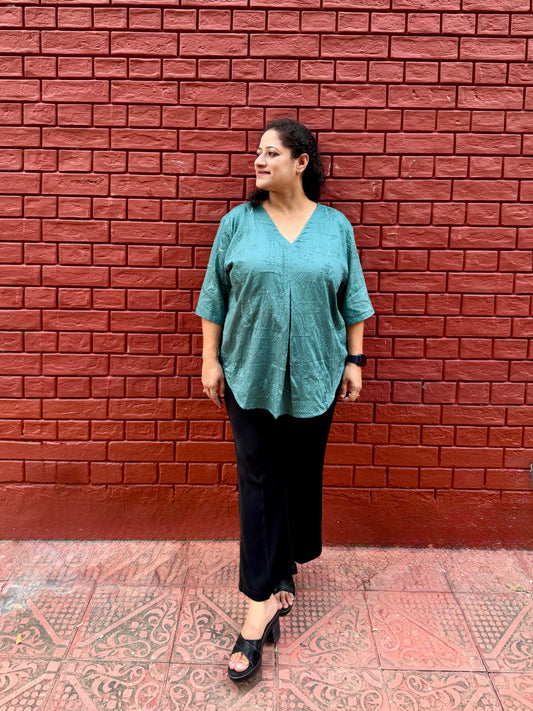 Teal Embroidered anti fit top