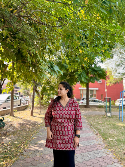 Maroon Paisley Handblock Cotton Kurti