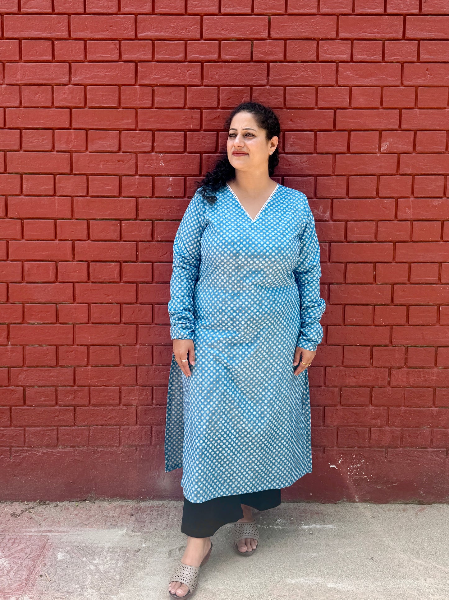 Firozi Phool Cotton Kurta