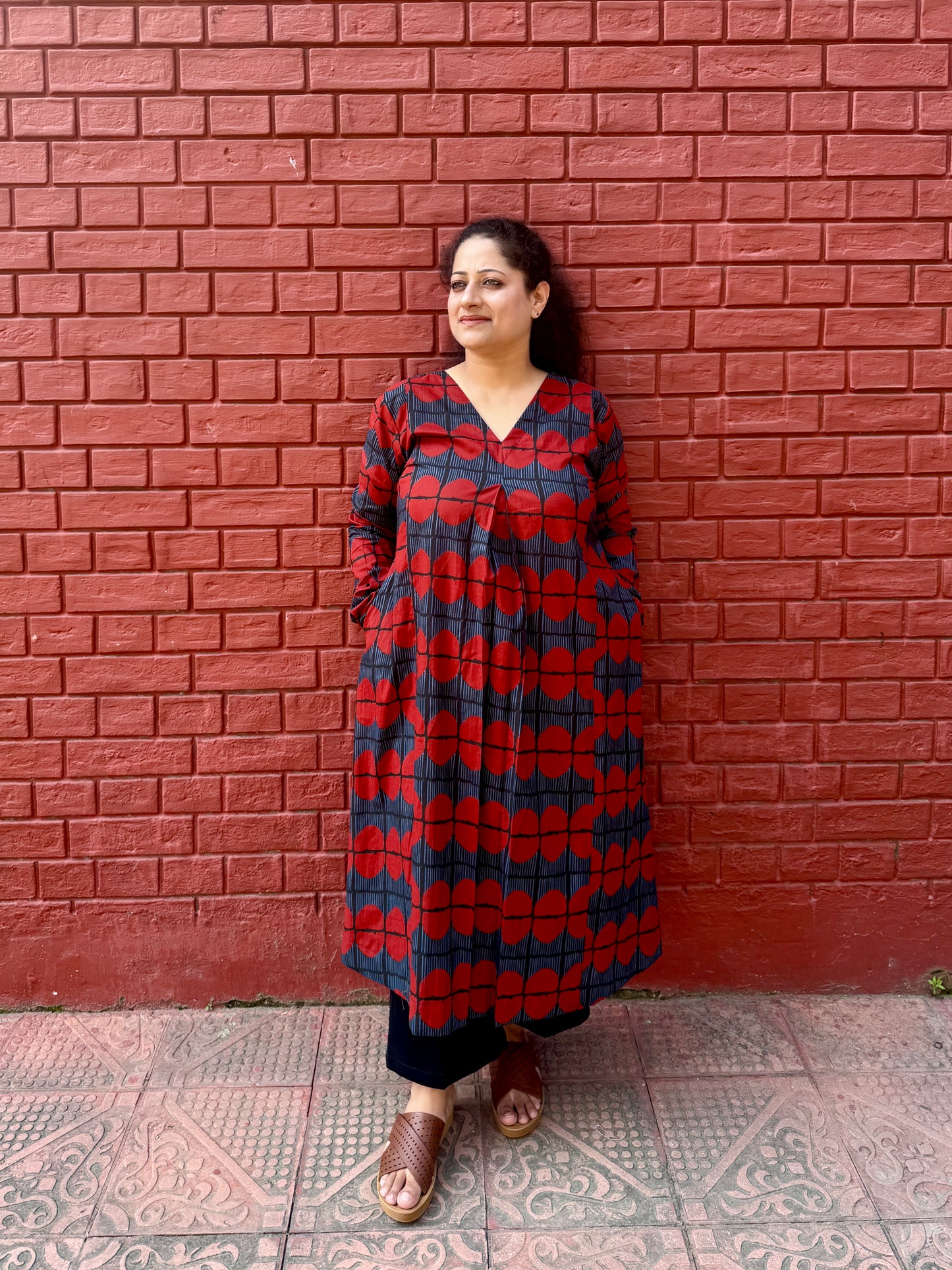 Red circle A line kurta