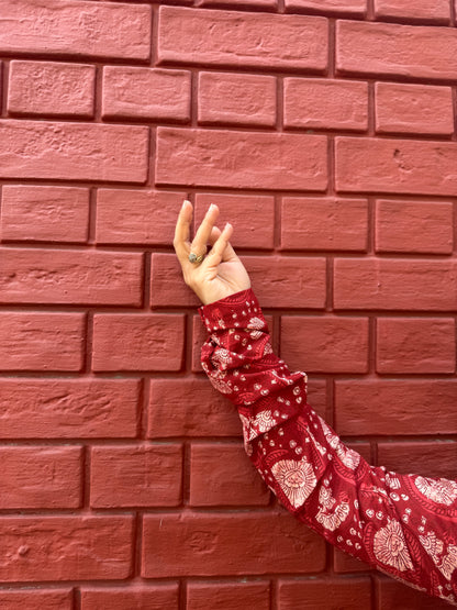 Red buti short kurta