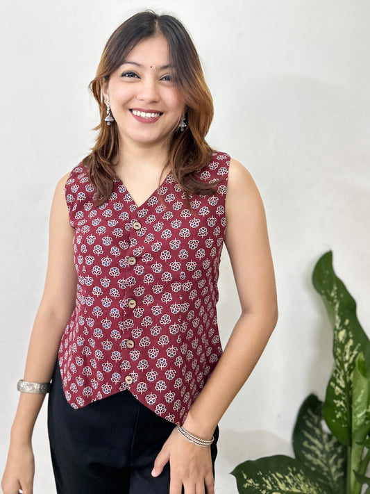 Maroon Floral Print Top