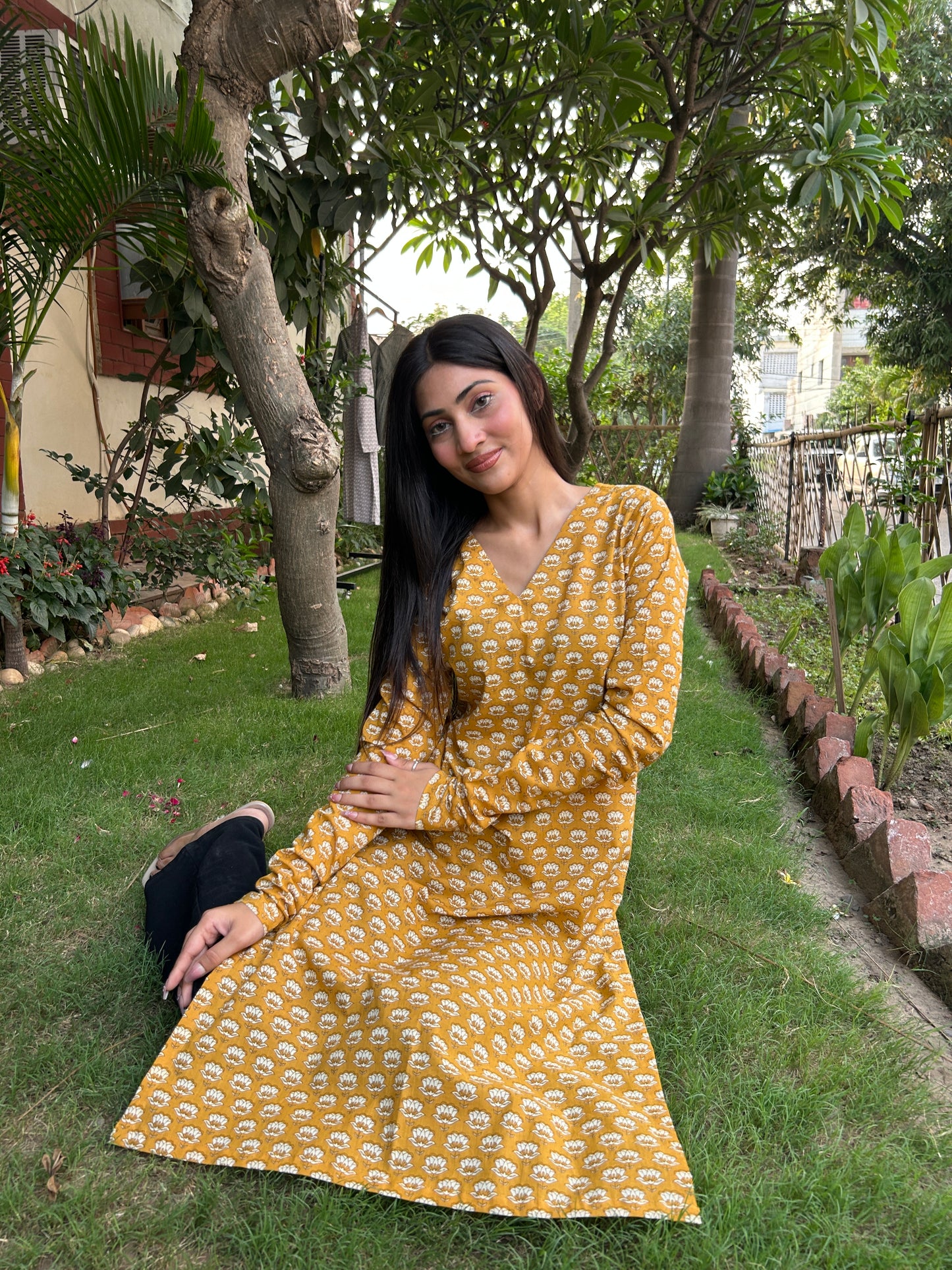 Mustard floral kurta