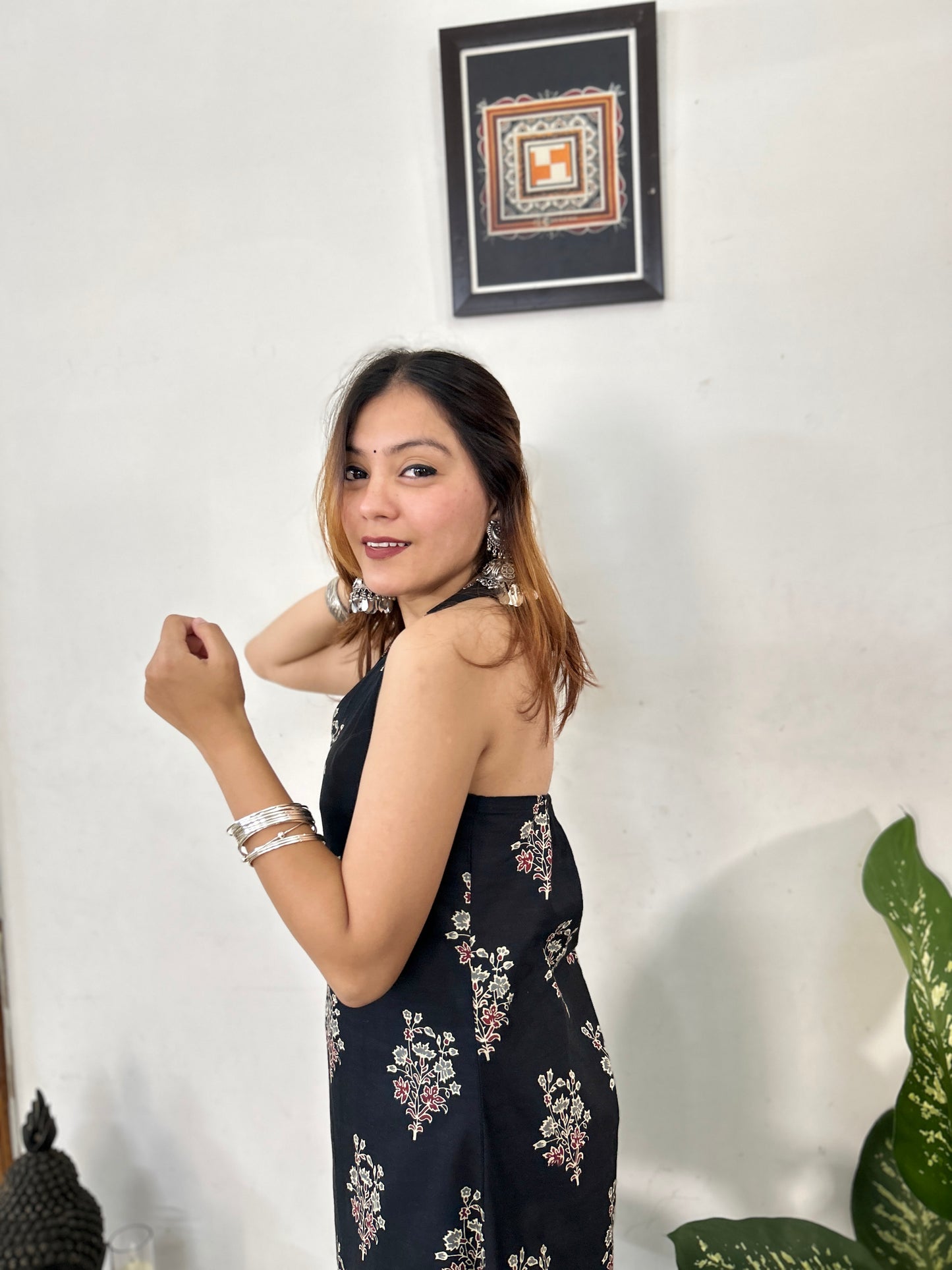 Black Floral Halter Top
