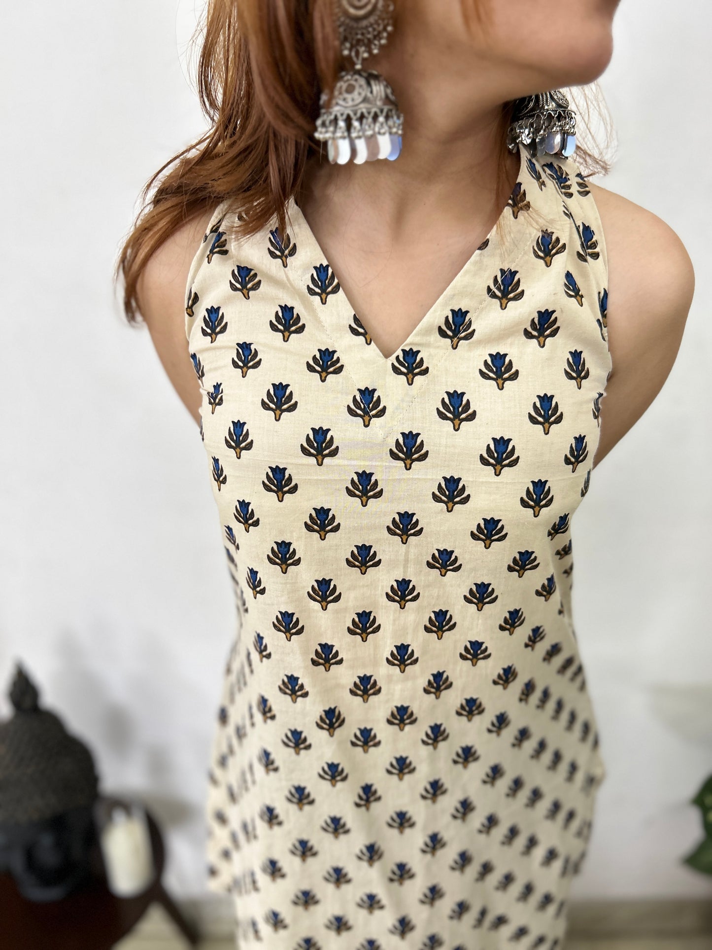 Beige Floral Halter Top