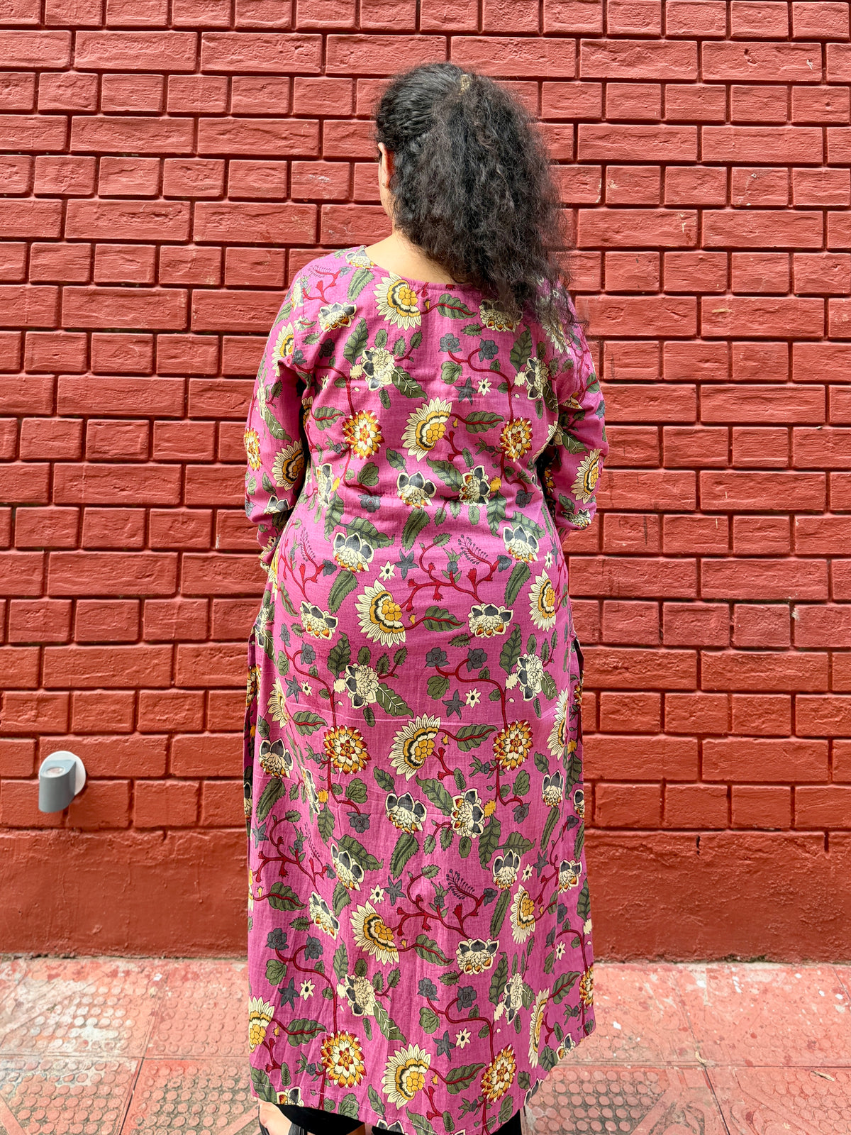Pink Floral Kurta 100% Cotton Kurta with Chudi Sleeves