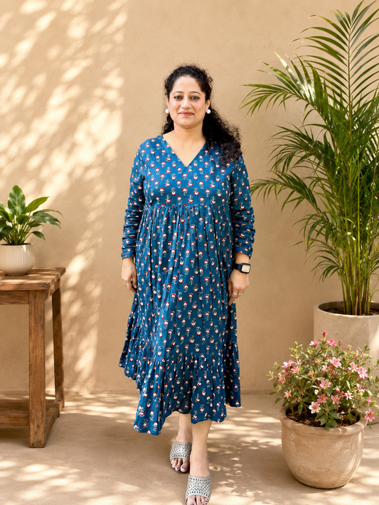 Indigo Bloom Chudi Sleeve Dress